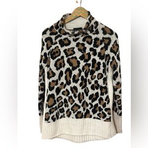 Leopard Print Cowl Neck Sweater - Black, Brown, and Cream